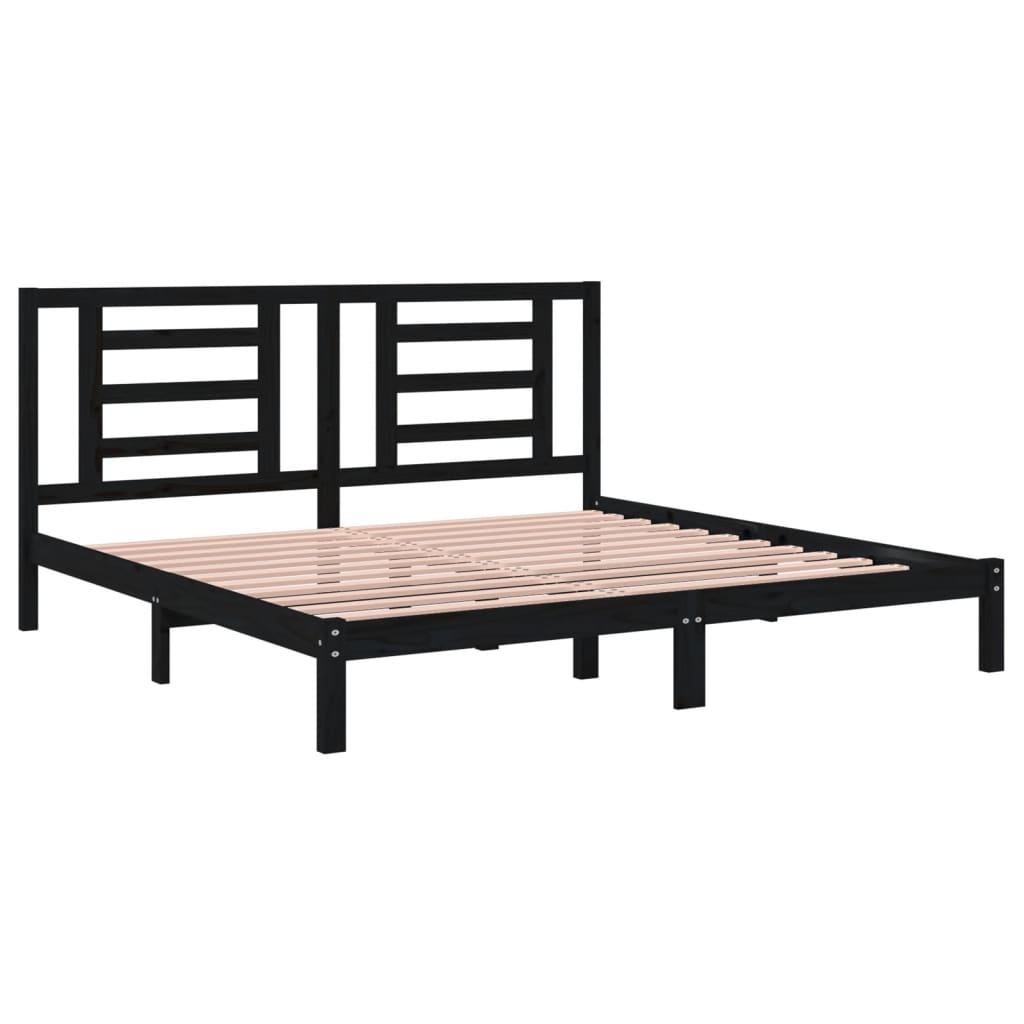 Solid Wood Pine Bed Frame - Black 200x200 cm (No Mattress)