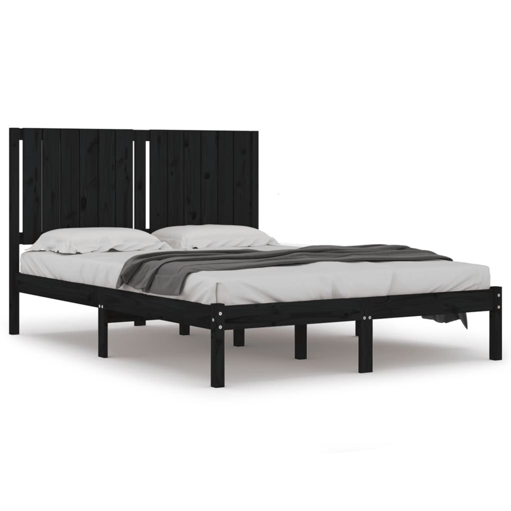 Solid Pine Wood Bed Frame, Black, 140x190 cm - No Mattress