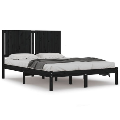 Solid Pine Wood Bed Frame, Black, 140x190 cm - No Mattress