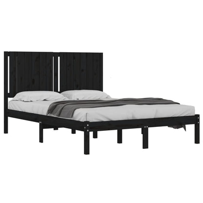 Solid Pine Wood Bed Frame, Black, 140x190 cm - No Mattress