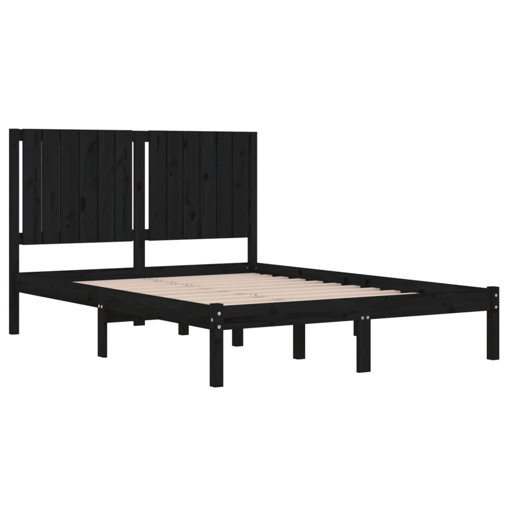 Solid Pine Wood Bed Frame, Black, 140x190 cm - No Mattress