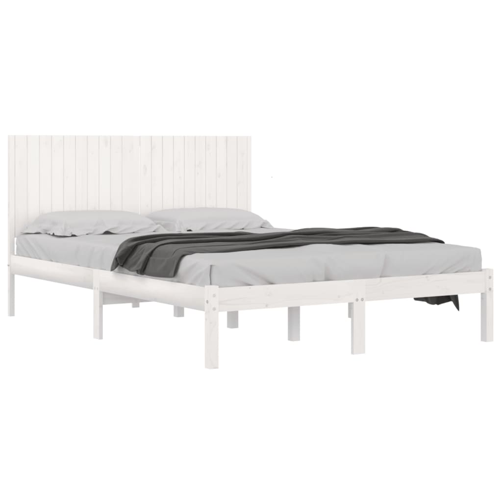 Solid Pine Wood Bed Frame, White, 200x200 cm, No Mattress Included