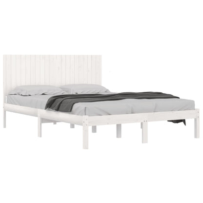Solid Pine Wood Bed Frame, White, 200x200 cm, No Mattress Included