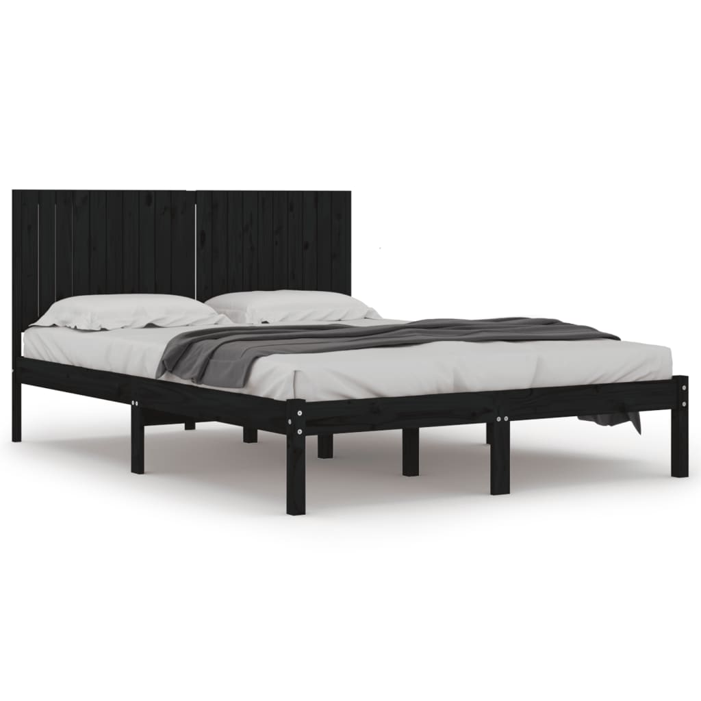 Solid Pine Wood Bed Frame, Black 200x200 cm - No Mattress Included
