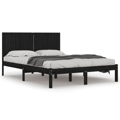 Solid Pine Wood Bed Frame, Black 200x200 cm - No Mattress Included