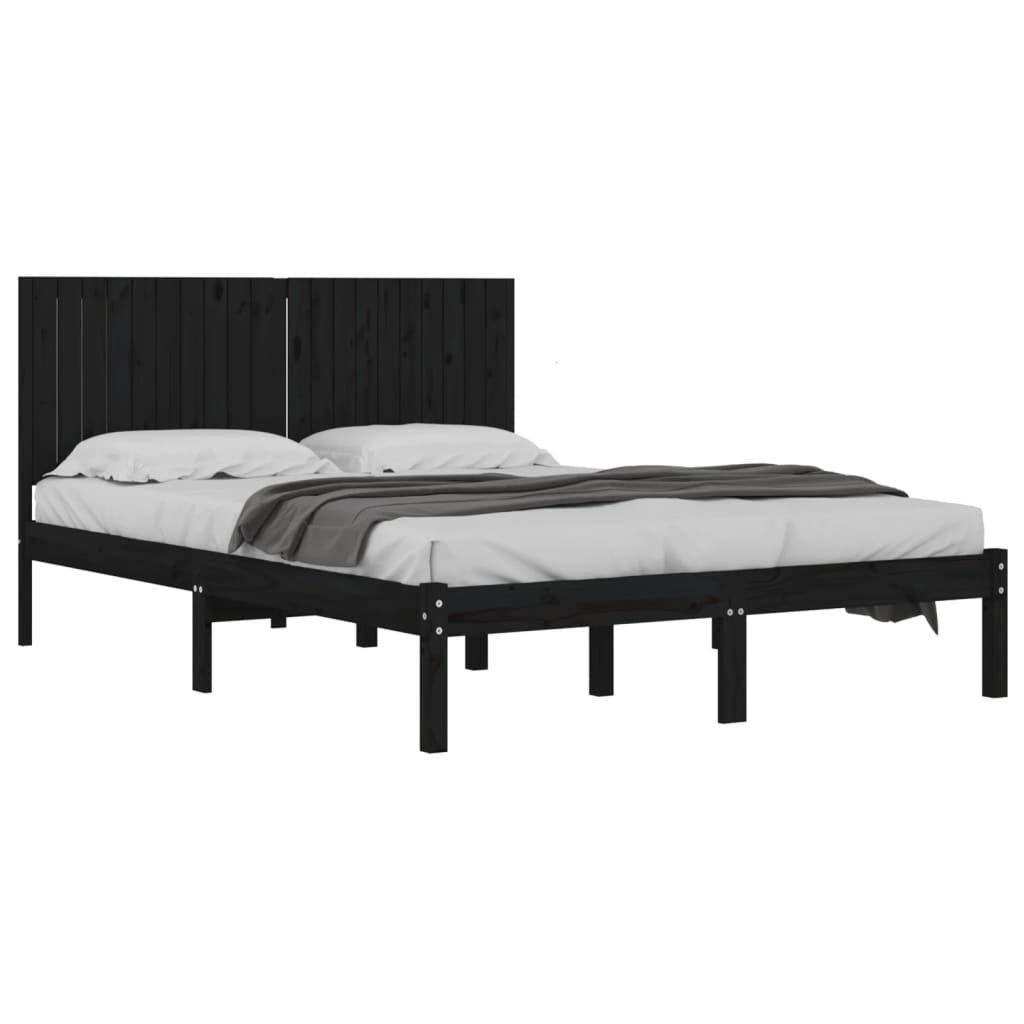 Solid Pine Wood Bed Frame, Black 200x200 cm - No Mattress Included