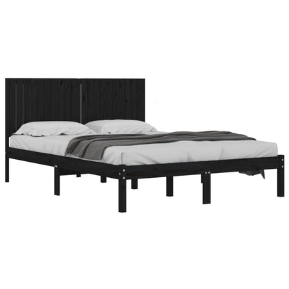 Solid Pine Wood Bed Frame, Black 200x200 cm - No Mattress Included