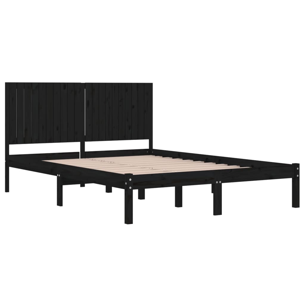 Solid Pine Wood Bed Frame, Black 200x200 cm - No Mattress Included