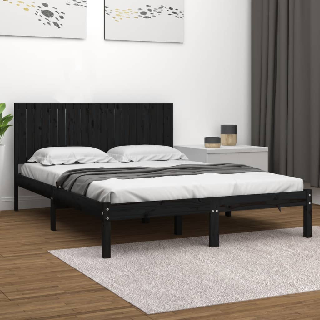 Solid Pine Wood Bed Frame, Black 200x200 cm - No Mattress Included