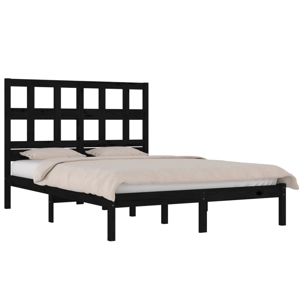 Black Solid Pine Wood Bed Frame 140x190 cm - No Mattress Included