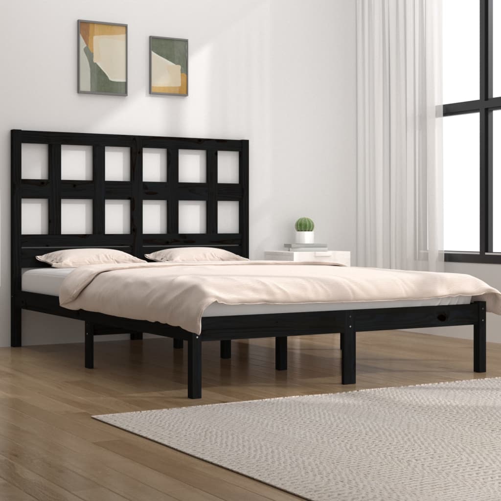 Black Solid Pine Wood Bed Frame 140x190 cm - No Mattress Included