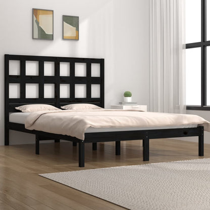 Black Solid Pine Wood Bed Frame 140x190 cm - No Mattress Included