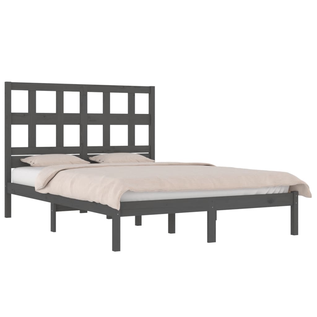 Solid Pine Wood Bed Frame 200x200cm - Grey Finish, No Mattress