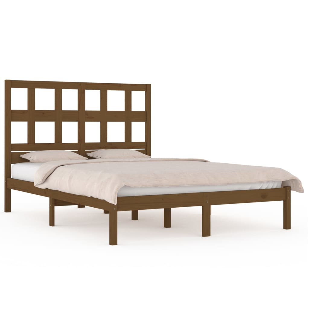 Solid Pine Wood Bed Frame, Honey Brown, 200x200 cm, No Mattress