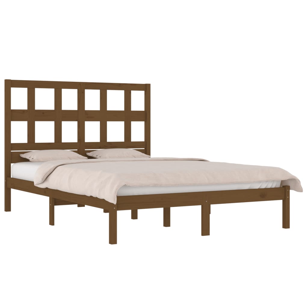 Solid Pine Wood Bed Frame, Honey Brown, 200x200 cm, No Mattress