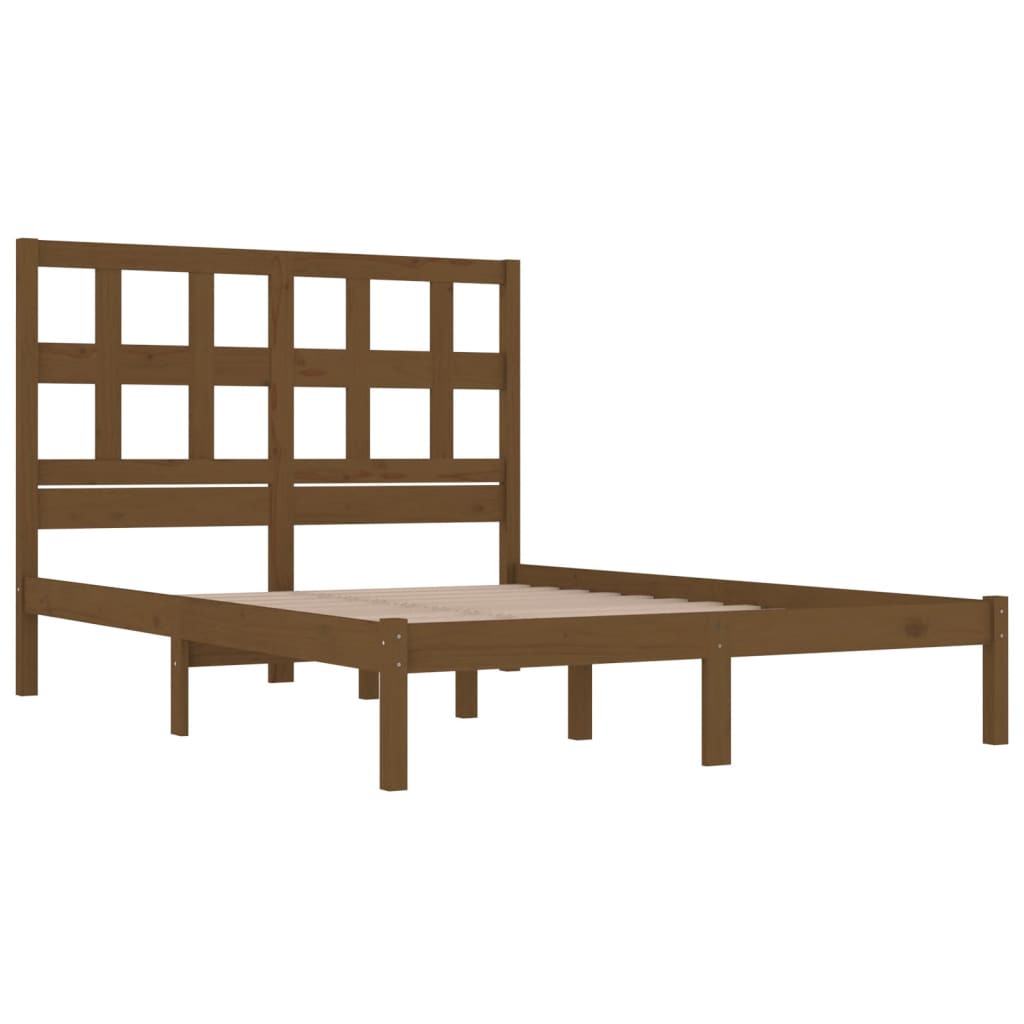 Solid Pine Wood Bed Frame, Honey Brown, 200x200 cm, No Mattress