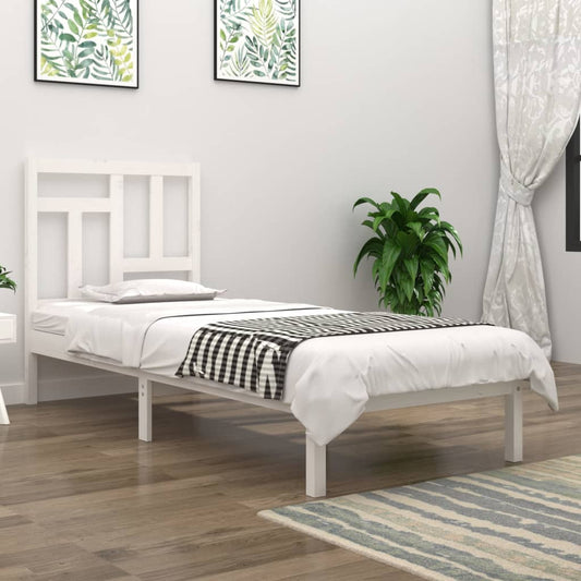 Solid Pine Bed Frame White 90x200 cm - No Mattress Included