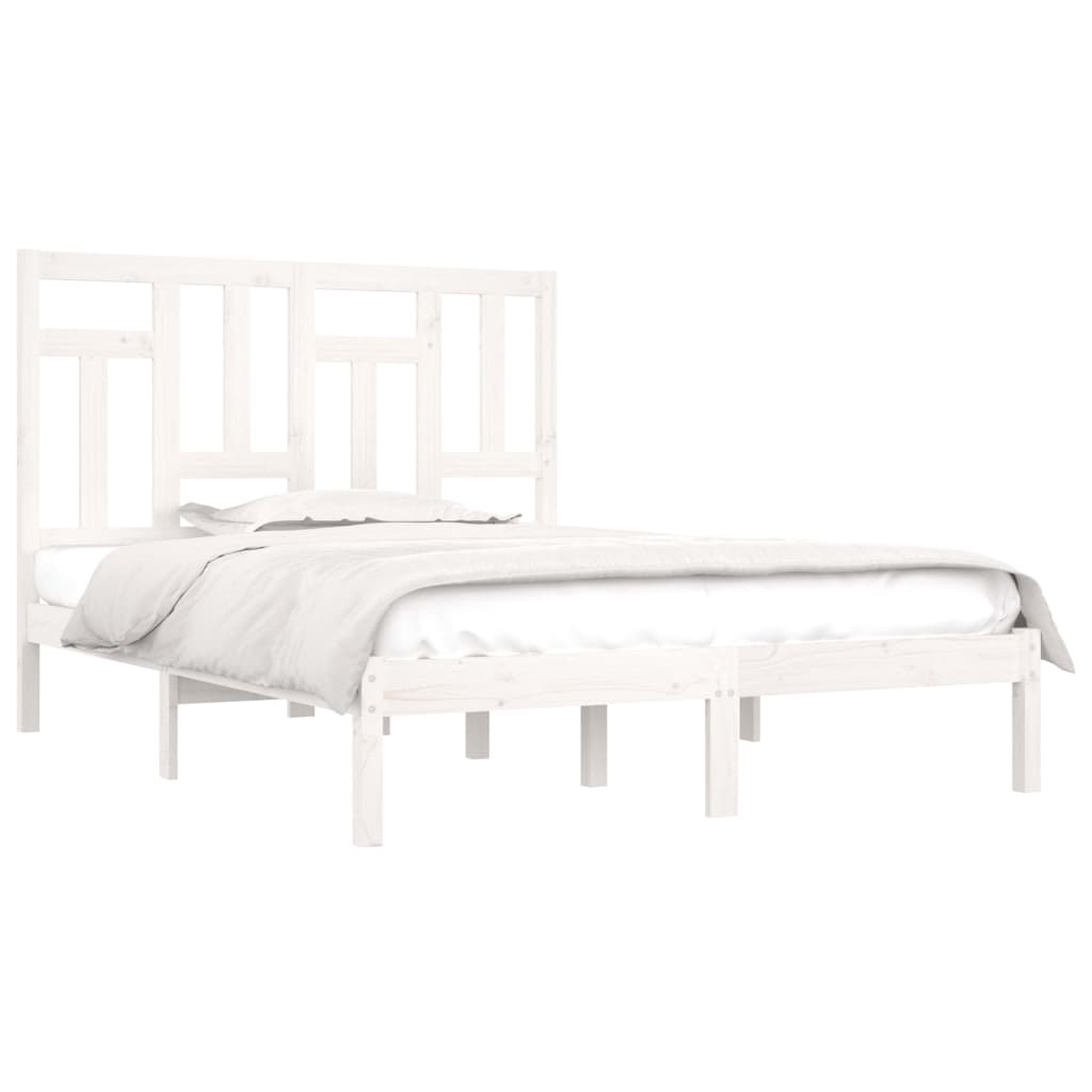 Solid Pine White Bed Frame 200x200 cm - No Mattress Included