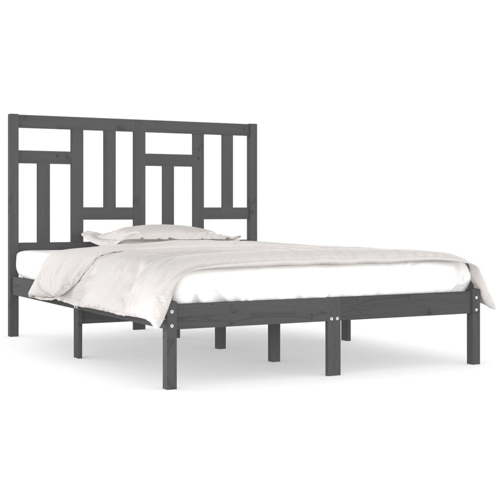 Solid Pine Wood Bed Frame 200x200 cm, Grey - No Mattress Included