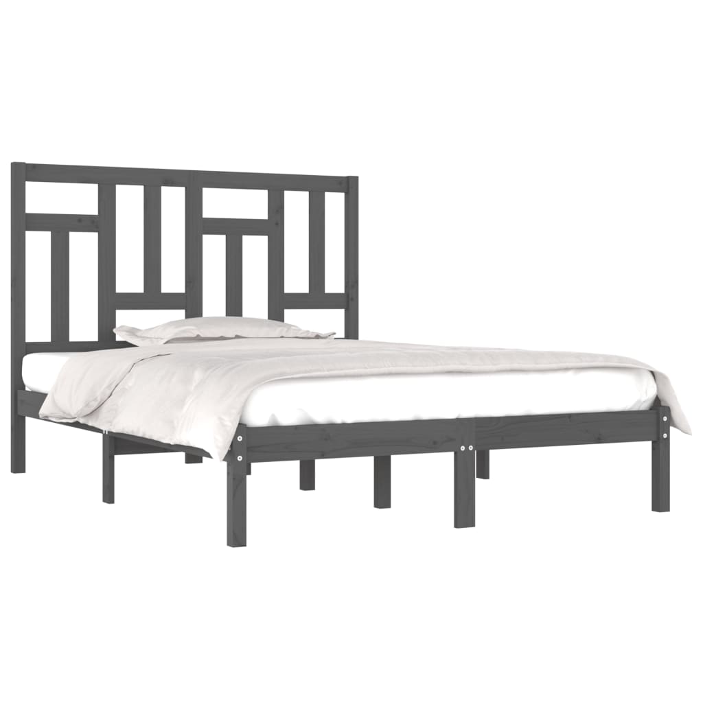 Solid Pine Wood Bed Frame 200x200 cm, Grey - No Mattress Included