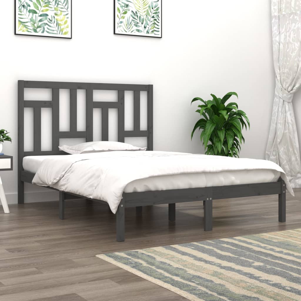 Solid Pine Wood Bed Frame 200x200 cm, Grey - No Mattress Included