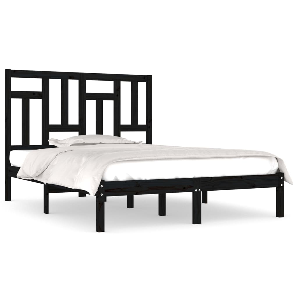 Solid Pine Wood Bed Frame, Black, 200x200 cm - No Mattress Included