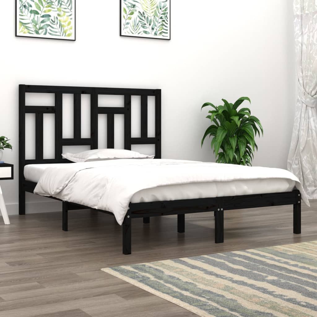 Solid Pine Wood Bed Frame, Black, 200x200 cm - No Mattress Included