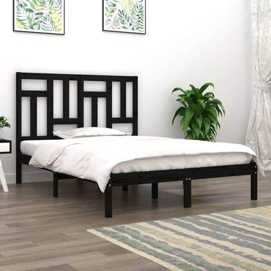 Solid Pine Wood Bed Frame, Black, 200x200 cm - No Mattress Included