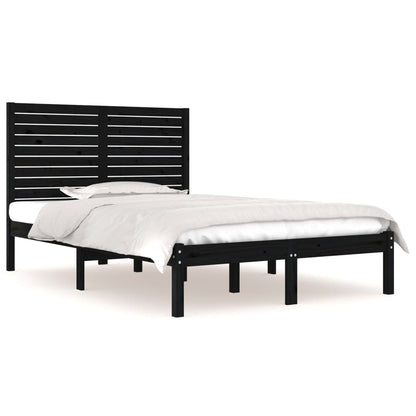 Solid Wood Black Bed Frame 140x190 cm - Mattress Not Included