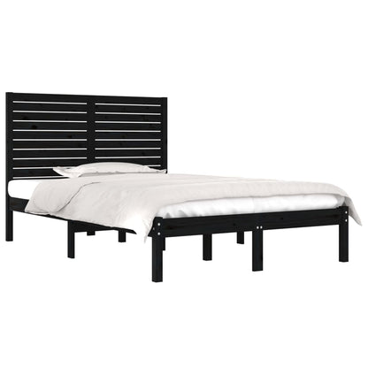 Solid Wood Black Bed Frame 140x190 cm - Mattress Not Included