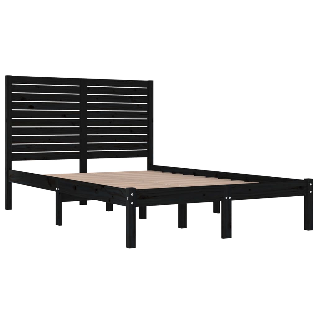 Solid Wood Black Bed Frame 140x190 cm - Mattress Not Included