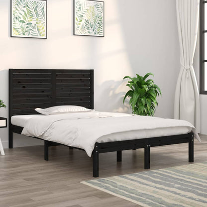 Solid Wood Black Bed Frame 140x190 cm - Mattress Not Included