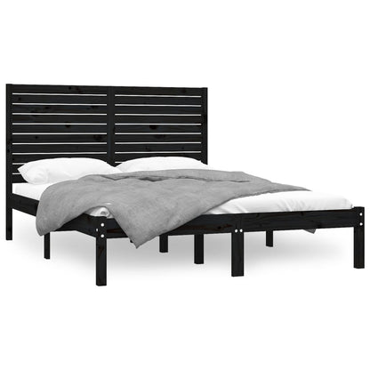 King Size Solid Wood Bed Frame - Black 150x200 cm Without Mattress