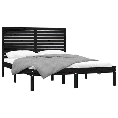 King Size Solid Wood Bed Frame - Black 150x200 cm Without Mattress