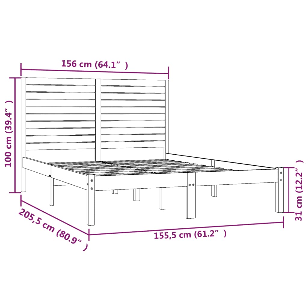 King Size Solid Wood Bed Frame - Black 150x200 cm Without Mattress