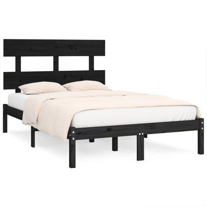 Solid Wood Bed Frame - Black 140x190 cm, No Mattress Included
