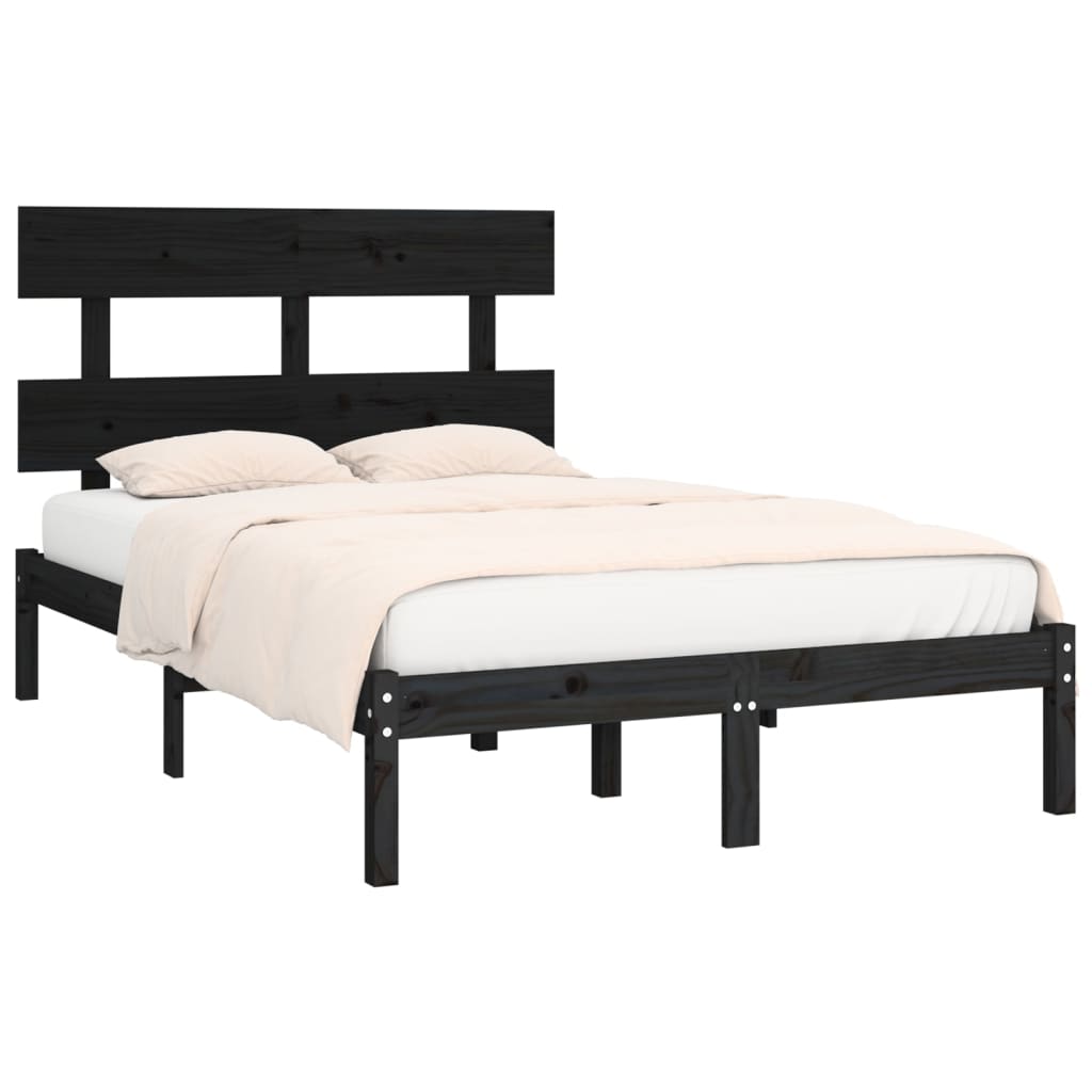 Solid Wood Bed Frame - Black 140x190 cm, No Mattress Included