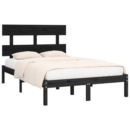 Solid Wood Bed Frame - Black 140x190 cm, No Mattress Included