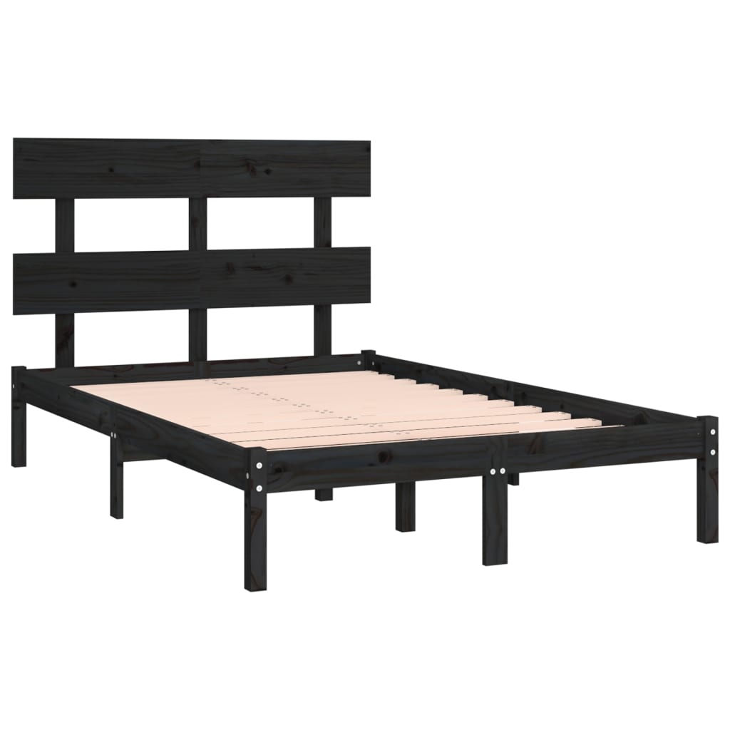 Solid Wood Bed Frame - Black 140x190 cm, No Mattress Included