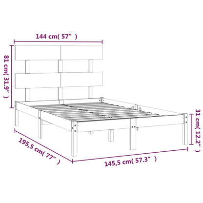 Solid Wood Bed Frame - Black 140x190 cm, No Mattress Included