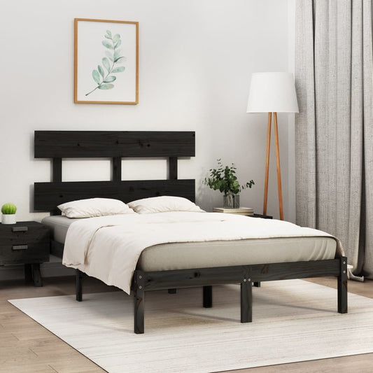 Solid Wood Bed Frame - Black 140x190 cm, No Mattress Included