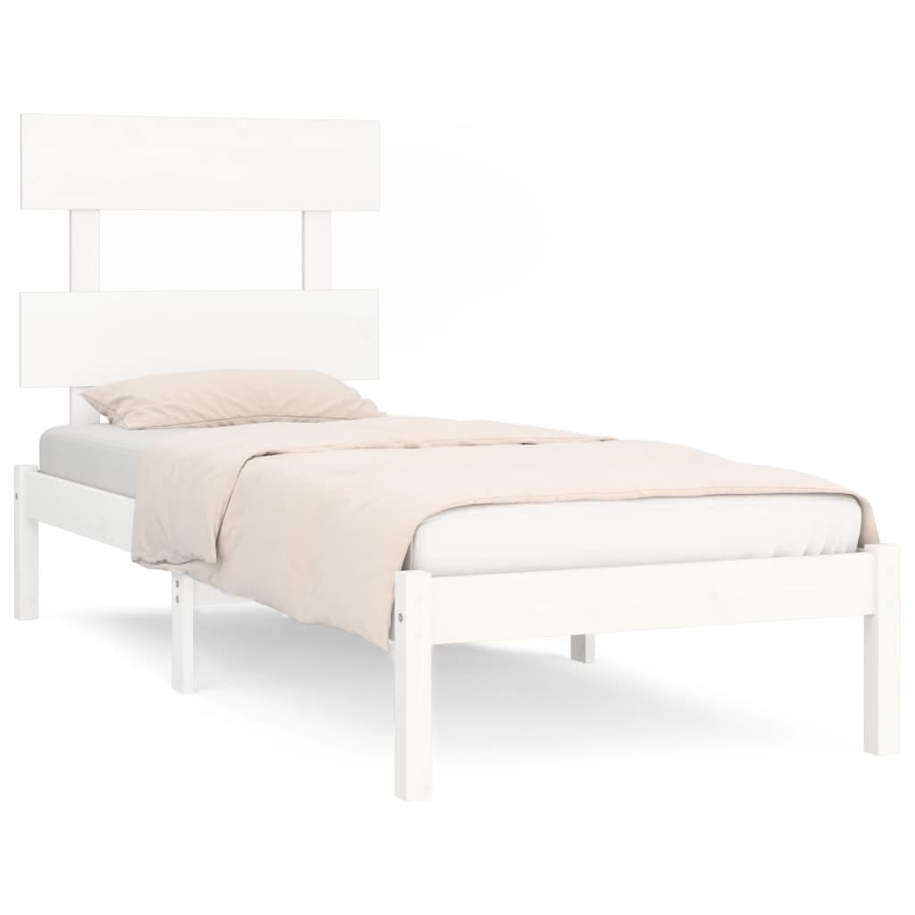 Solid Wood White Bed Frame 90x200 cm - Mattress Not Included