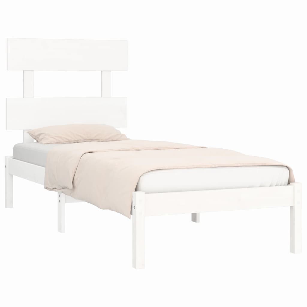 Solid Wood White Bed Frame 90x200 cm - Mattress Not Included