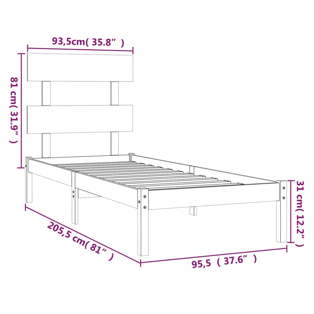 Solid Wood White Bed Frame 90x200 cm - Mattress Not Included