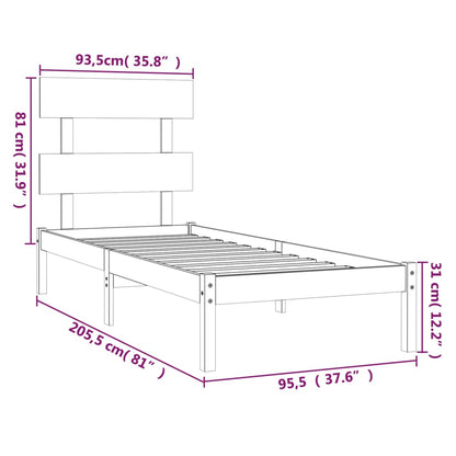 Solid Wood White Bed Frame 90x200 cm - Mattress Not Included