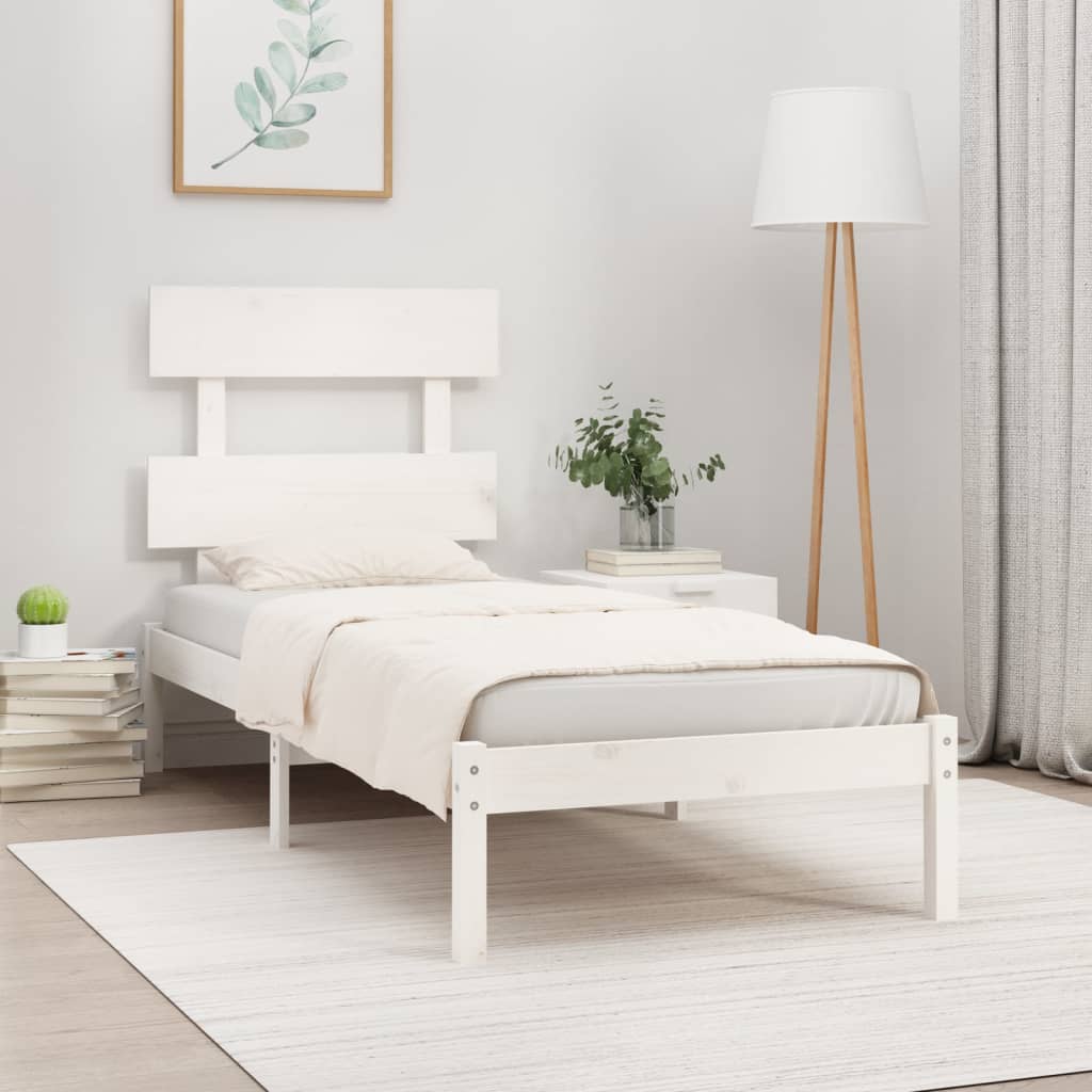 Solid Wood White Bed Frame 90x200 cm - Mattress Not Included