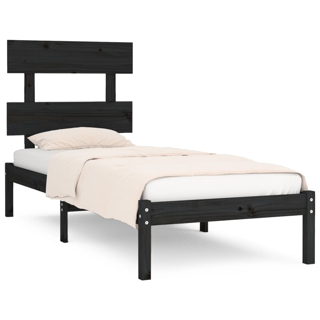 Solid Wood Black Bed Frame 100x200 cm - No Mattress