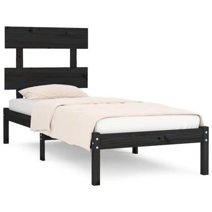 Solid Wood Black Bed Frame 100x200 cm - No Mattress