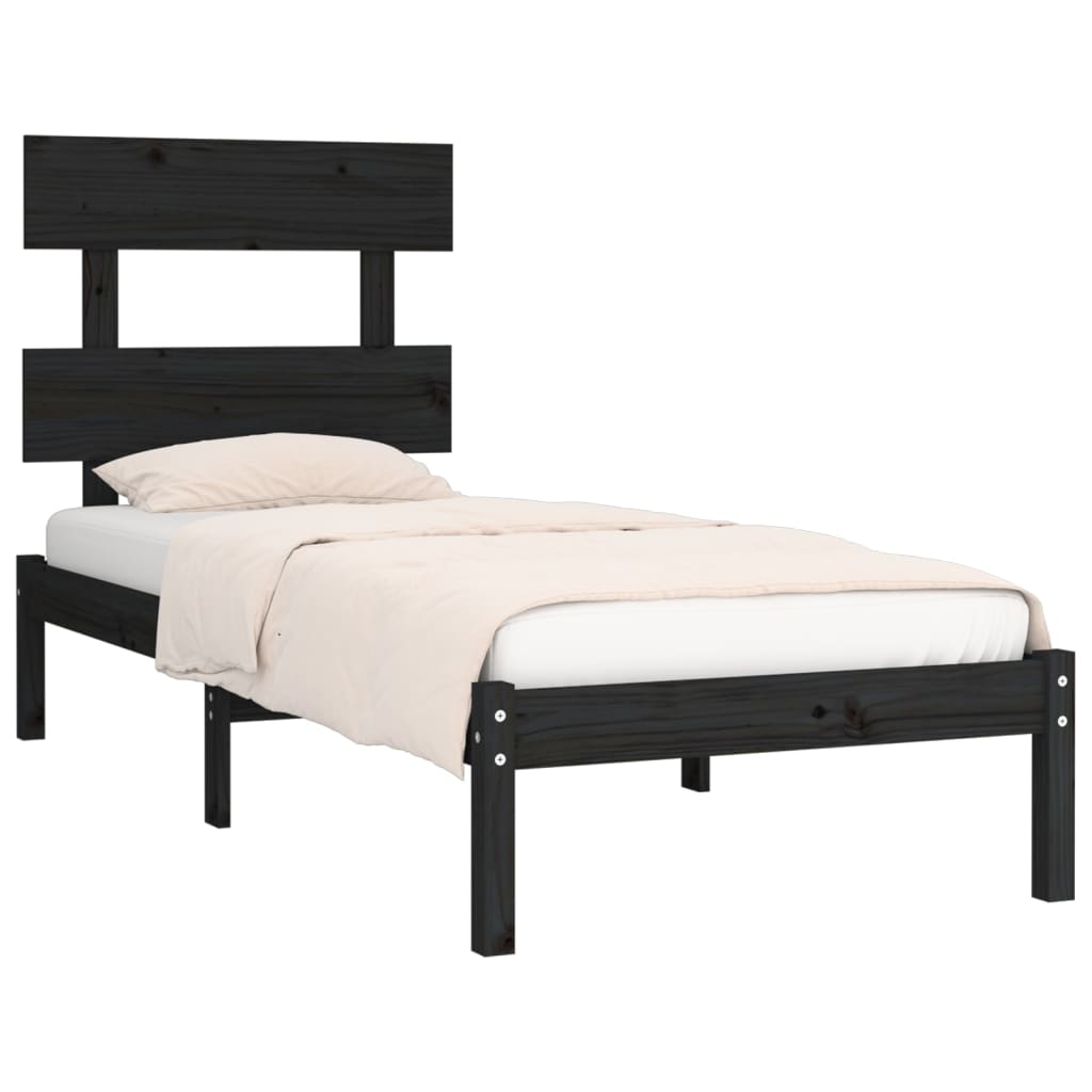 Solid Wood Black Bed Frame 100x200 cm - No Mattress