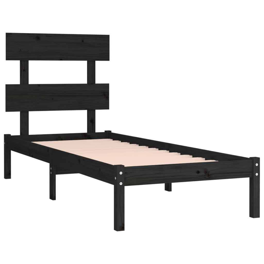Solid Wood Black Bed Frame 100x200 cm - No Mattress